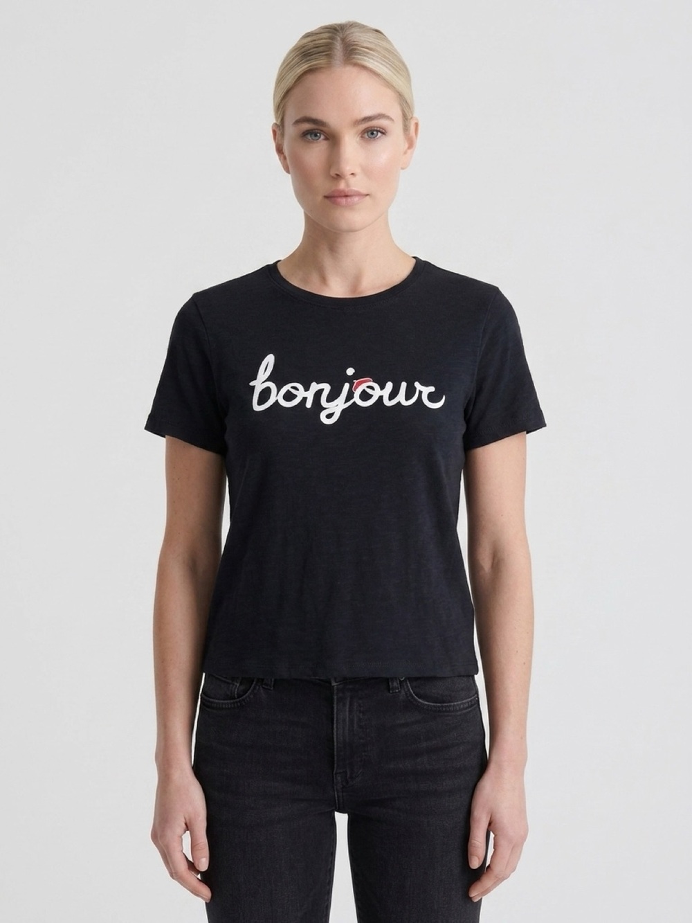 NWT  Cinq et Sept “Bonjour” Tee - NAVY size small $60